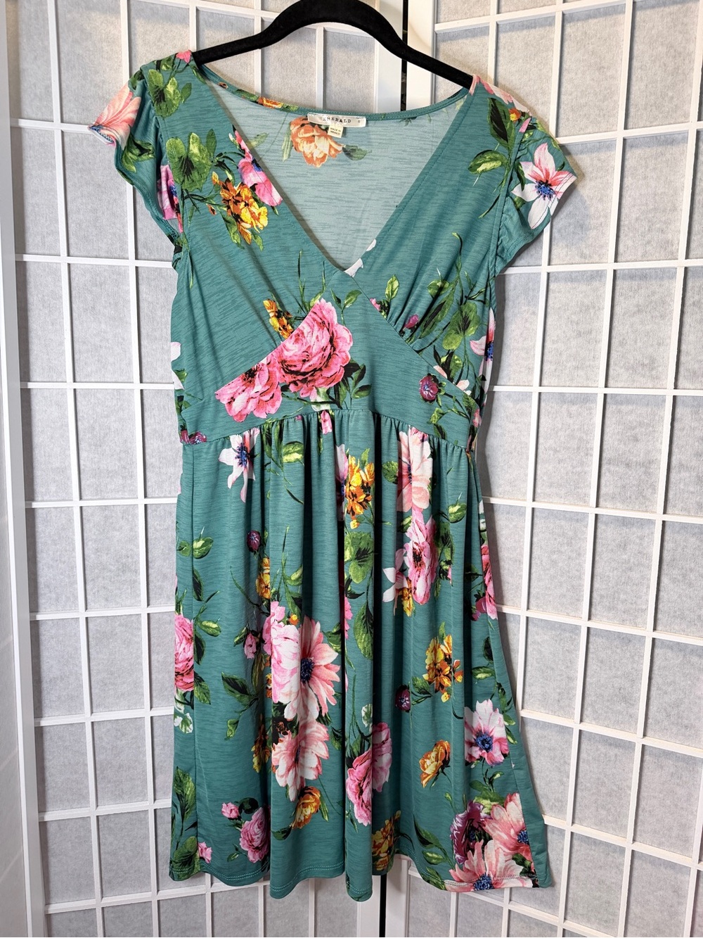 Emerald Teal Floral Wrap-Style Girls Dress